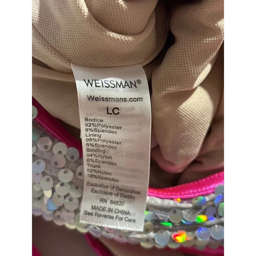 Weissman Kids LC Pink Silver Sequin Dance Costume Halter Dress Rainbow Trim